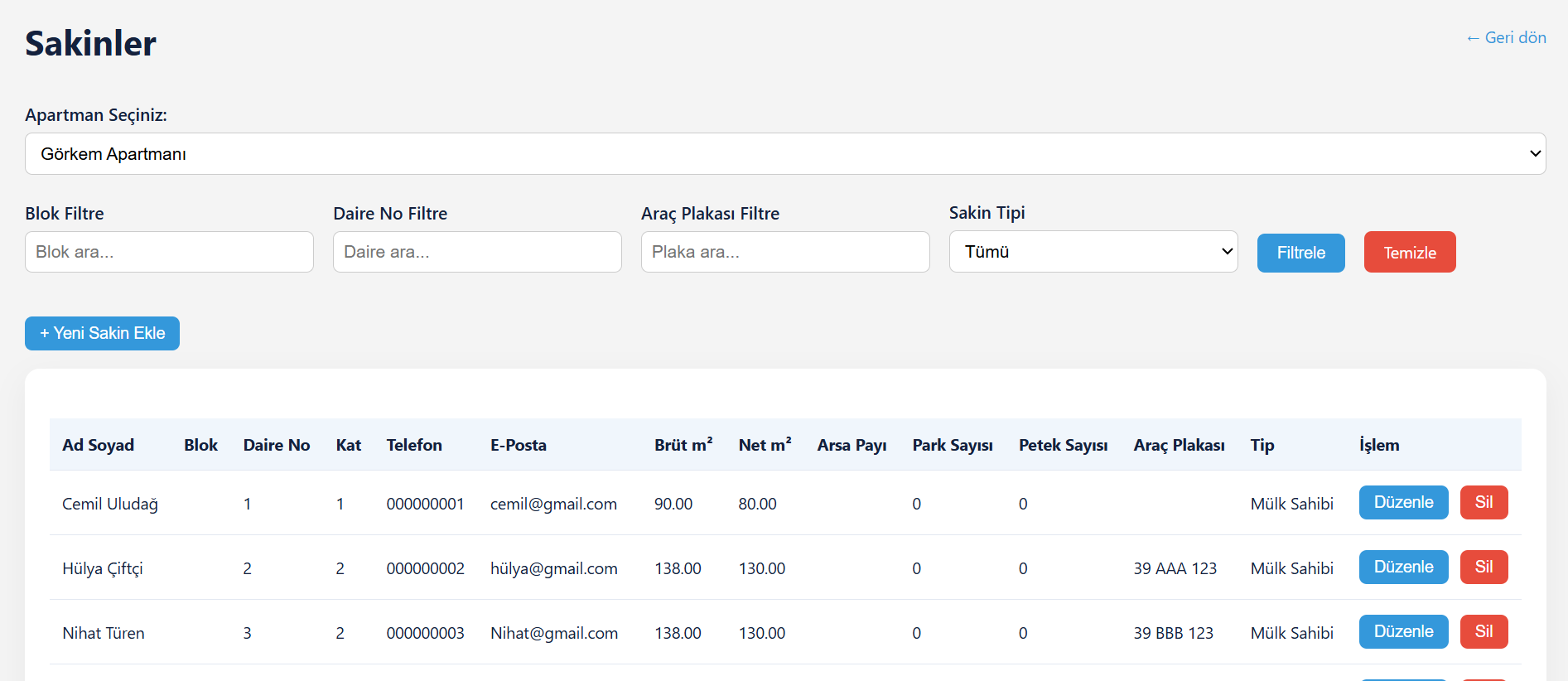 Talep/bakım ekranı